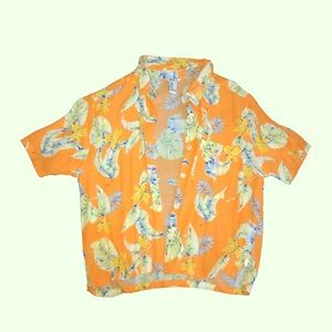 Yellow Floral Hawaiian Button Down Shirt
